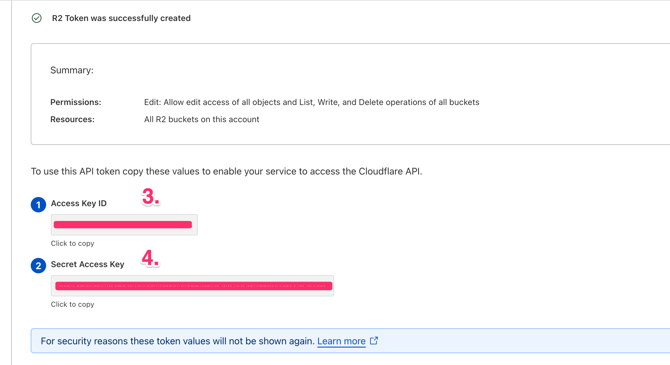 Cloudflare R2 API access key and secret