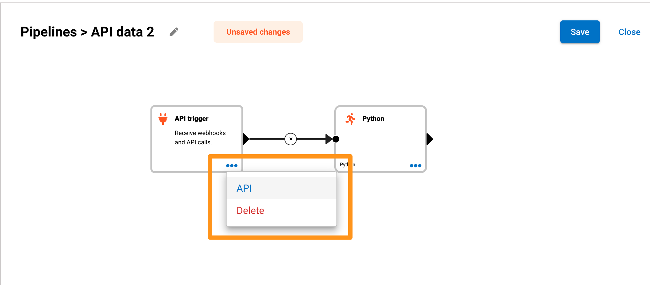 Configuring the API trigger for a data pipeline