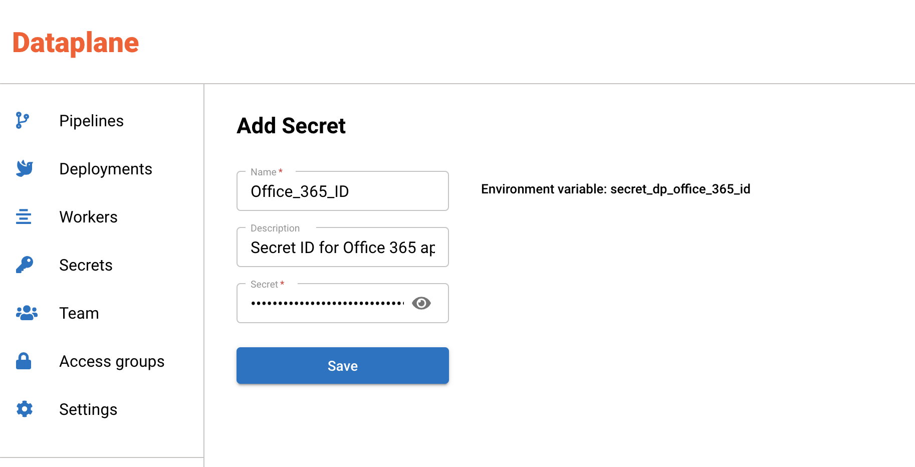 Register an Azure app - Dataplane recipes